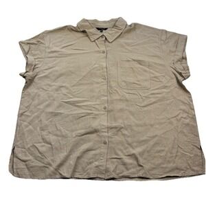 Stitch Star NWT Linen Blend Button Up Shirt Neutral Beige Tan Boxy Top Womens 2X